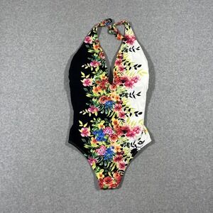 NWT Johnny Was XL Spring Halter One Piece Swim Suit Floral Plunging $198